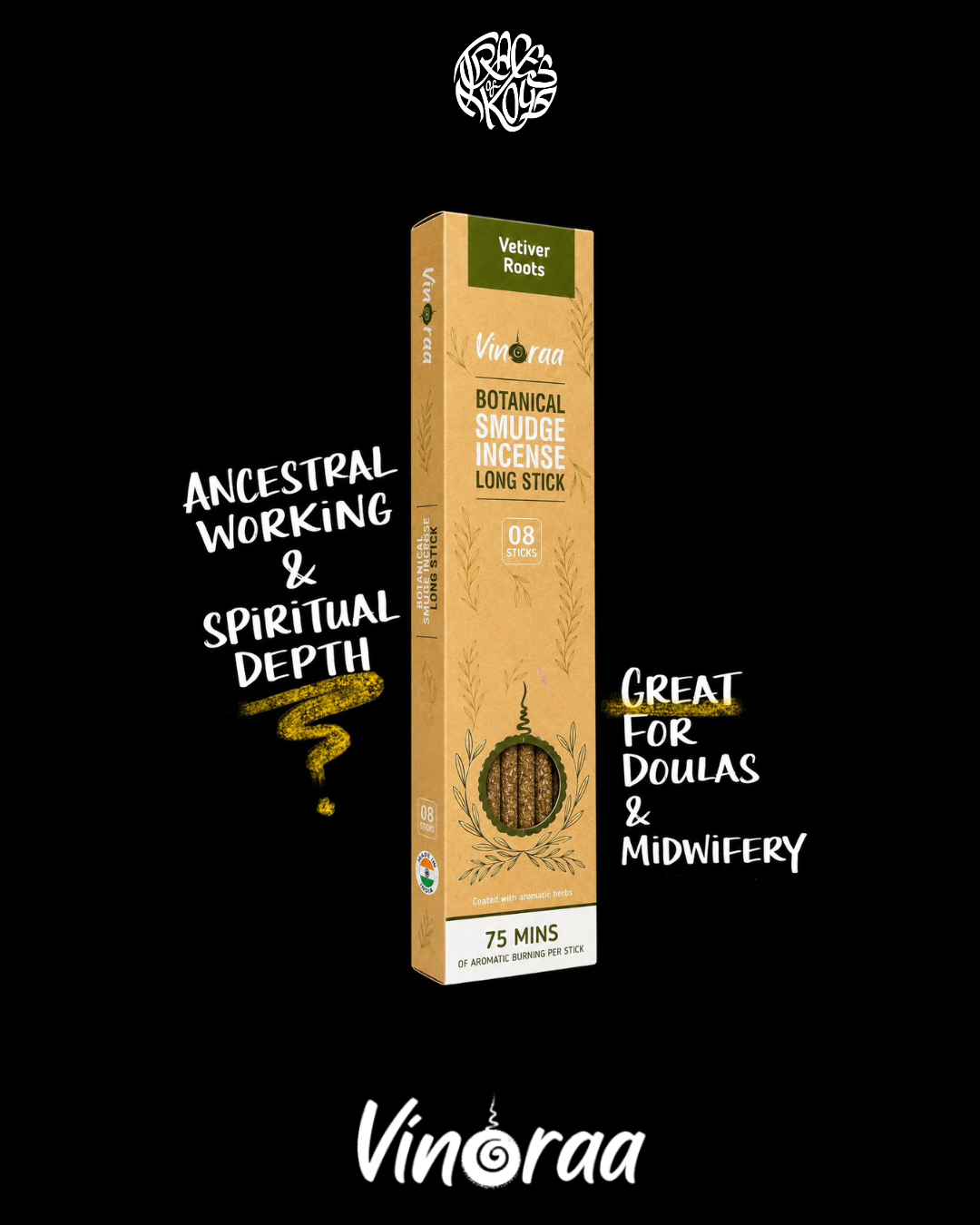 Vetiver Root | 8 Sacred Natural Incense Sticks |